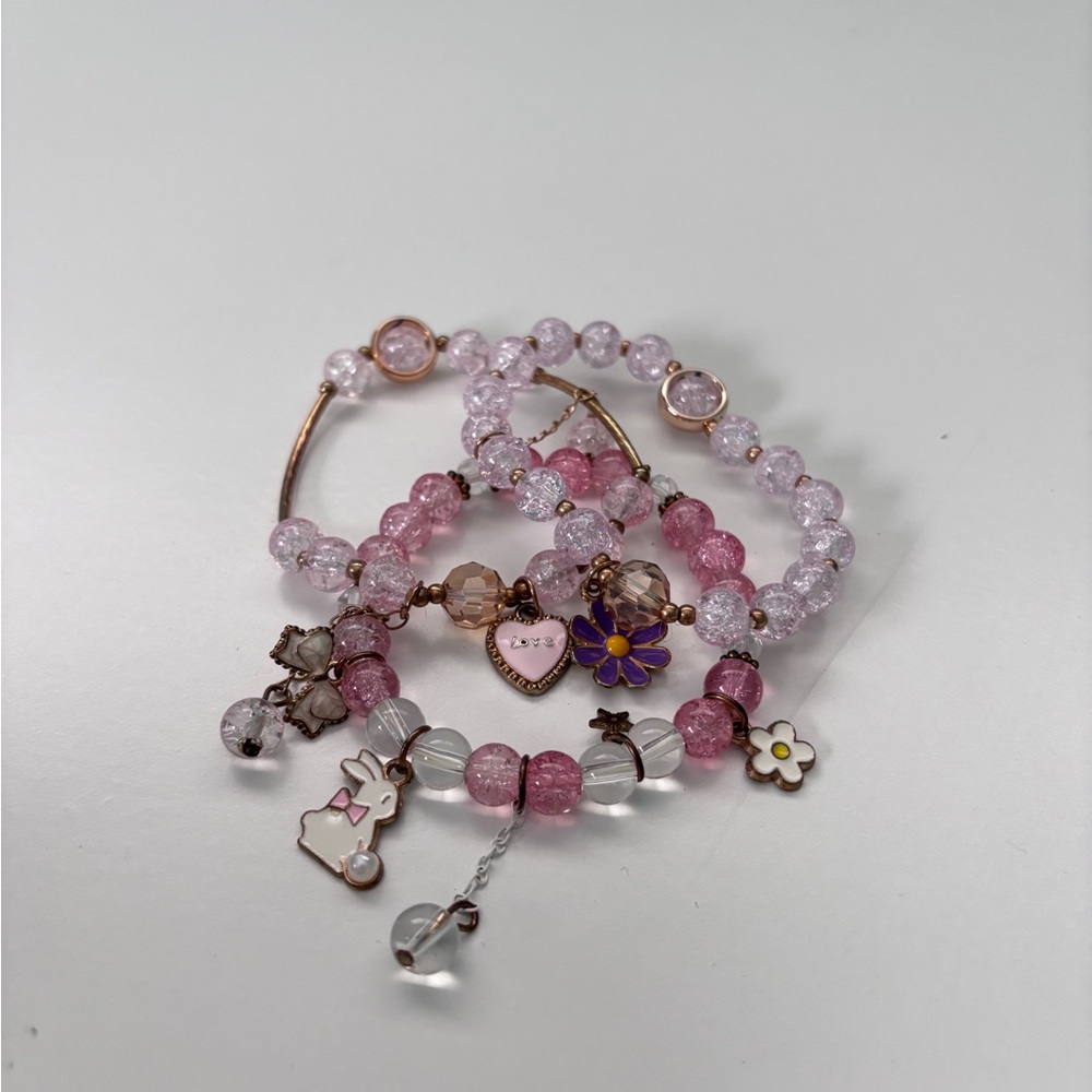 Pink and Purple Beaded Bracelet Set of 3